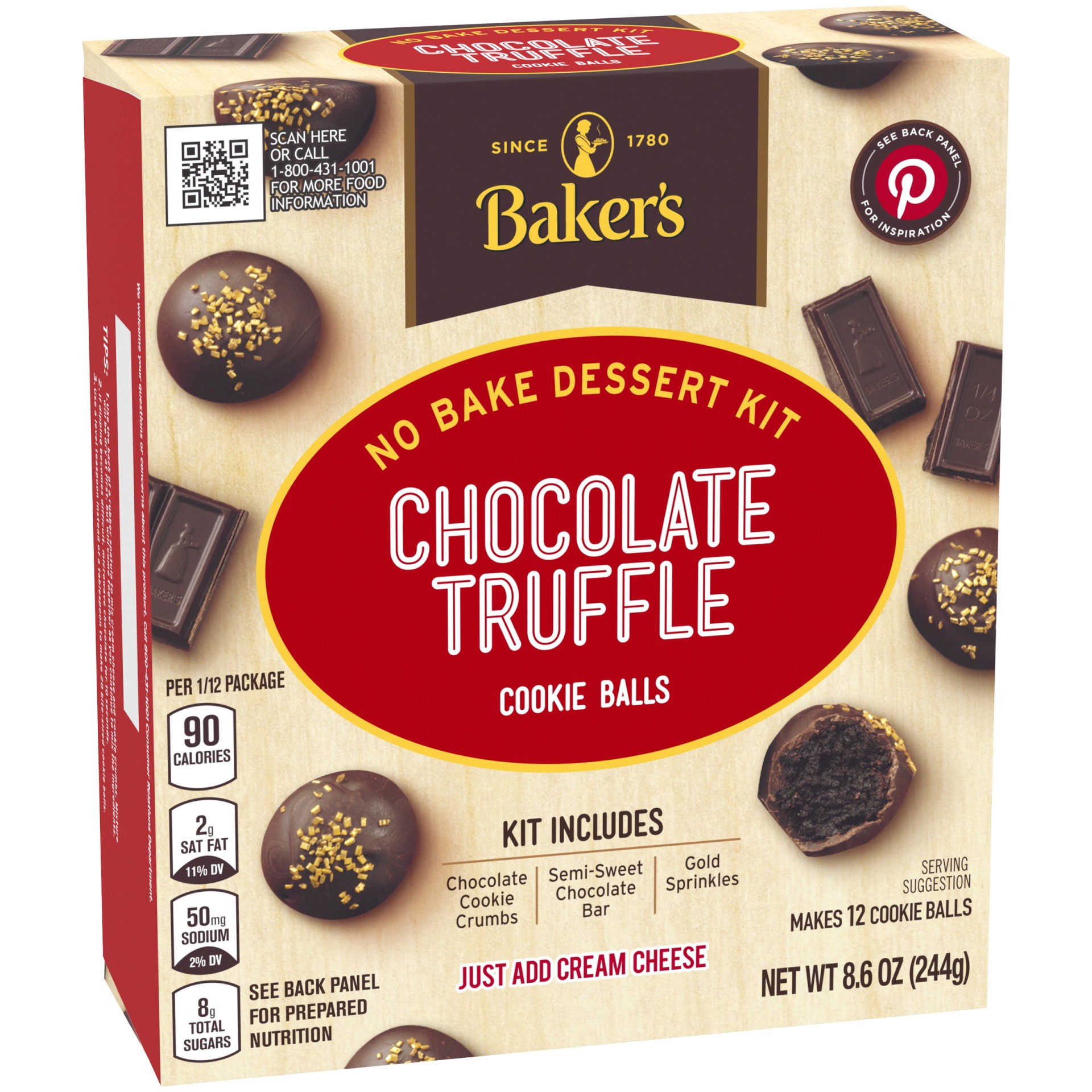 slide 5 of 11, Baker's Chocolate Truffle No Bake Cookie Balls Dessert Kit, 8.6 oz Box, 8.6 oz