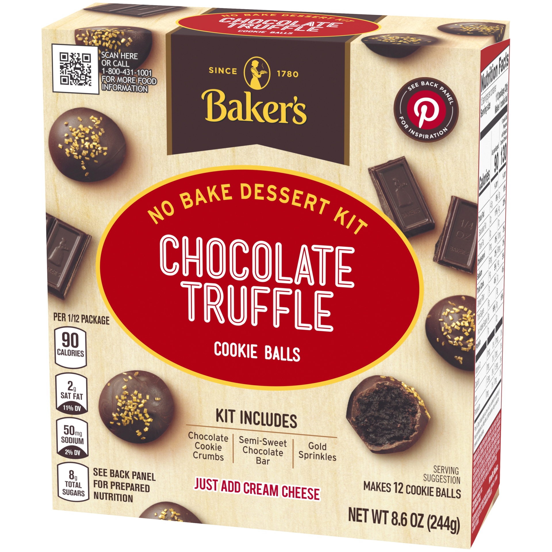 Baker's Chocolate Truffle Cookie Balls No Bake Dessert Kit with Cookie