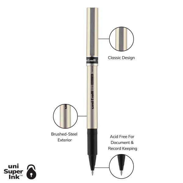 slide 3 of 8, uni-ball Deluxe Rollerball Pens, Fine Point, Graphite Barrel, Black Ink, Pack Of 3, 3 ct
