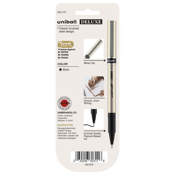 slide 5 of 8, uni-ball Deluxe Rollerball Pens, Fine Point, Graphite Barrel, Black Ink, Pack Of 3, 3 ct