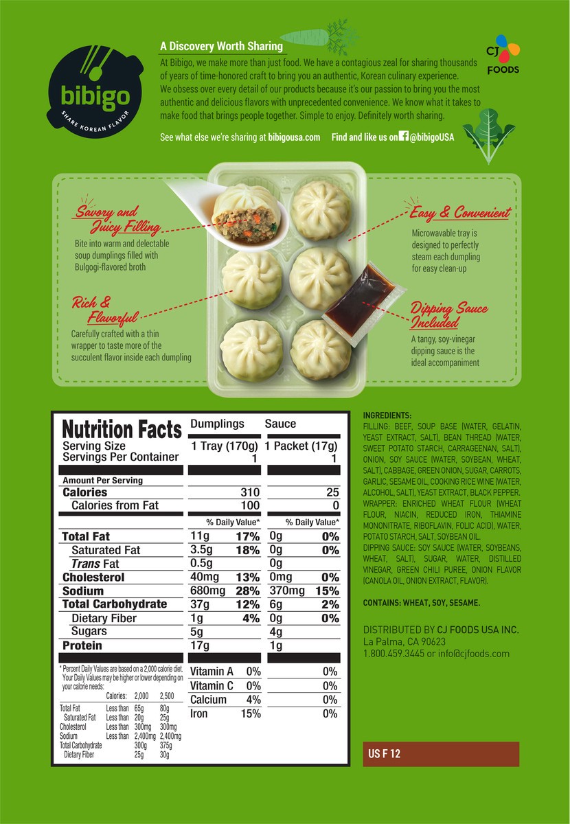 slide 9 of 9, Bibigo Steamed Soup Beef Bulgogi Flavor Dumplings 6.6 oz, 6.6 oz