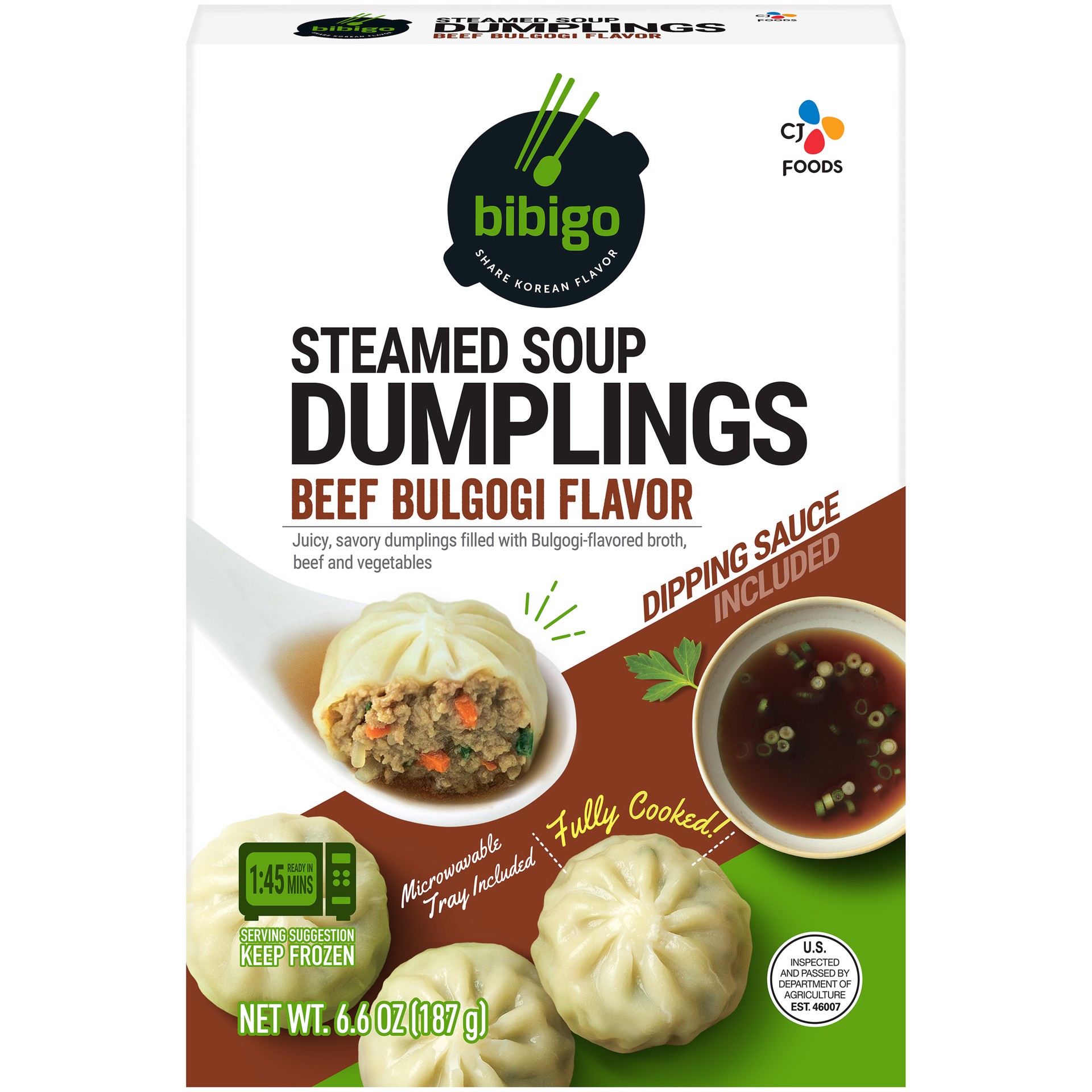 slide 1 of 9, Bibigo Steamed Soup Dumplings Bulgogi Beef, 6.6 oz