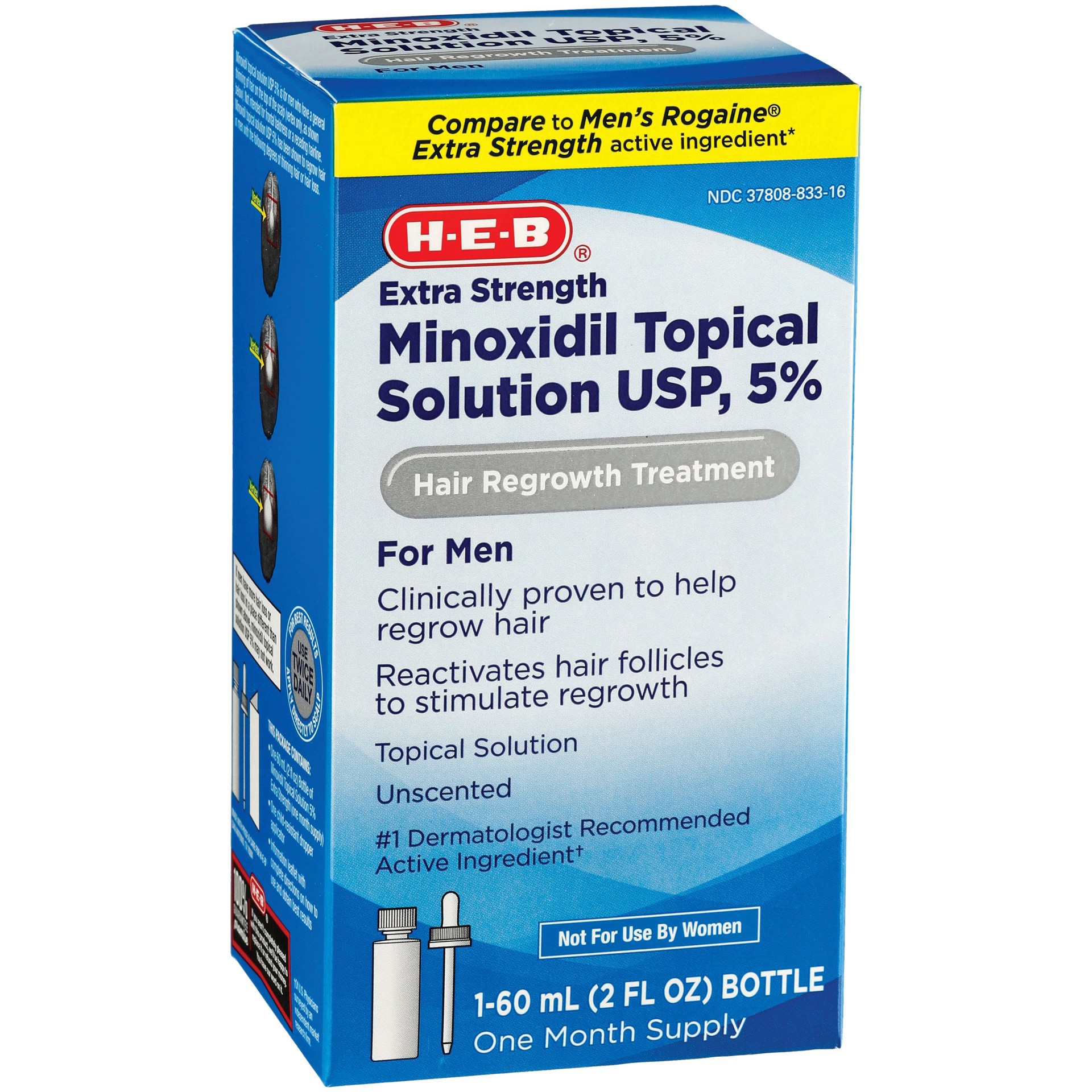 slide 1 of 1, H-E-B 5% Minoxidil Hair Regrowth Treatment for Men - 1 Month Supply, 2 oz
