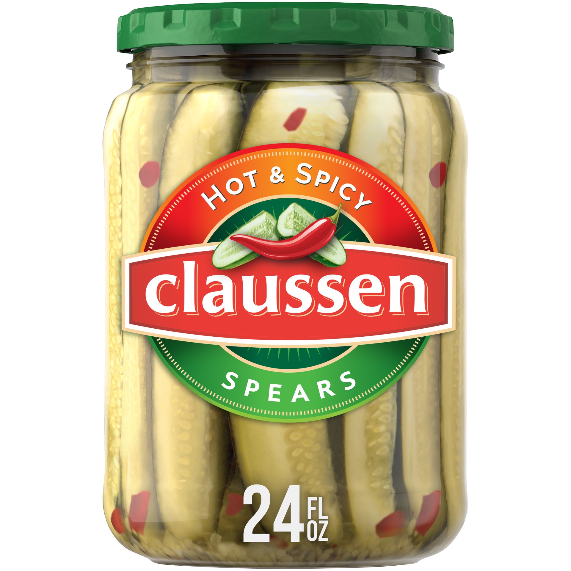 slide 1 of 5, Claussen Hot & Spicy Pickle Spears, 24 fl. oz. Jar, 24 fl oz