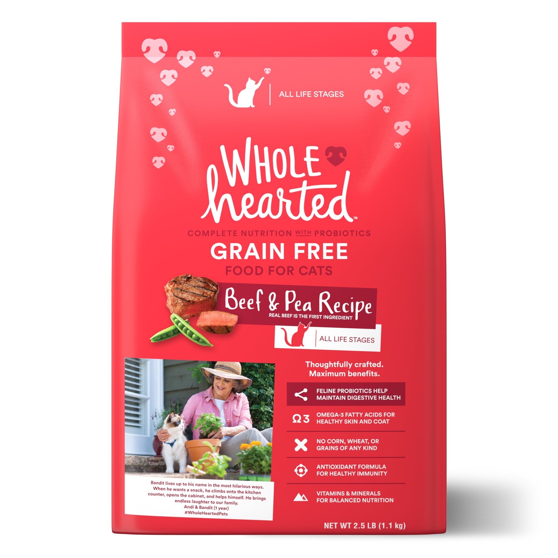 slide 1 of 1, WholeHearted Grain Free Beef and Pea Recipe Dry Cat Food for All Life Stages, 2.5 lb