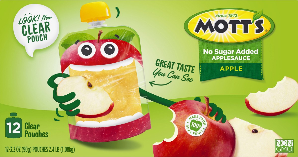 slide 5 of 9, Mott's No Sugar Added Applesauce Pouches, 12 ct; 3.2 oz
