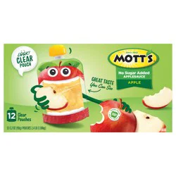 Mott's No Sugar Added Applesauce, 3.2 oz clear pouches, 12 count