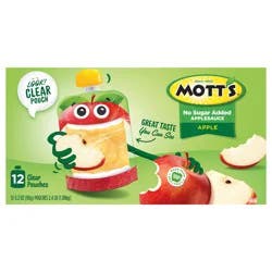 Mott's No Sugar Added Applesauce, 3.2 oz clear pouches, 12 count