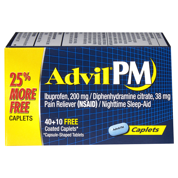 slide 1 of 2, Advil PM Pain Reliever/Nighttime Sleep Aid (Ibuprofen and Diphenhydramine), 40 ct