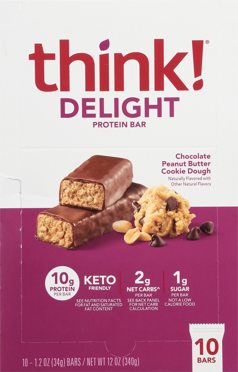 slide 4 of 12, think! Delight Chocolate Peanut Butter Cookie Dough Protein Bar 10 - 1.2 oz Bars, 10 ct
