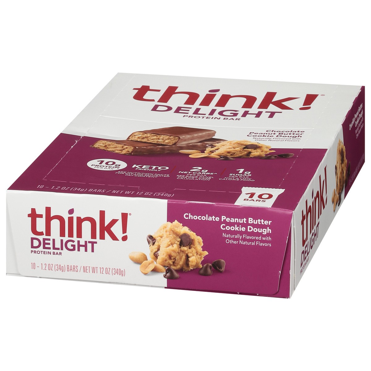 slide 7 of 12, think! Delight Chocolate Peanut Butter Cookie Dough Protein Bar 10 - 1.2 oz Bars, 10 ct