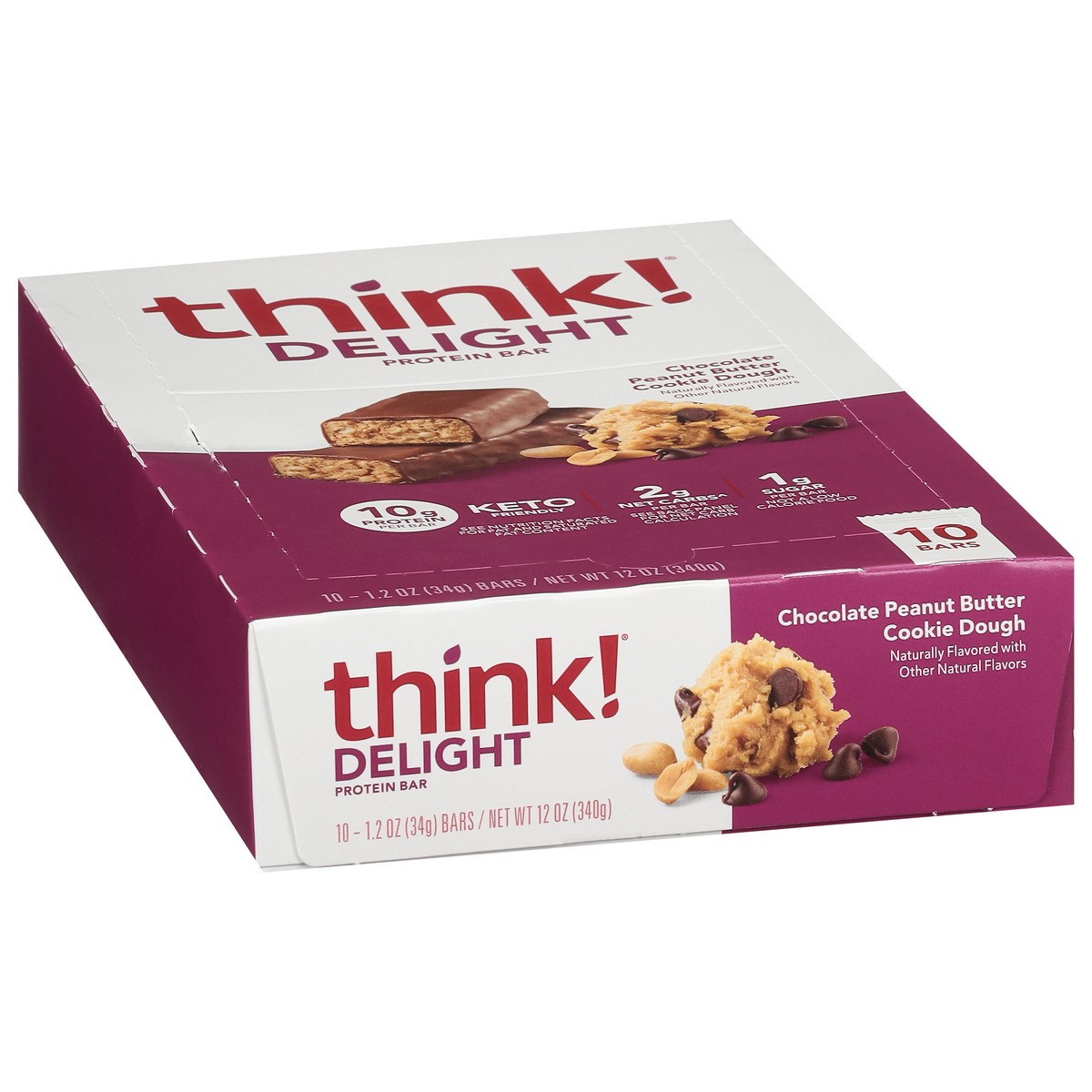 slide 10 of 12, think! Delight Chocolate Peanut Butter Cookie Dough Protein Bar 10 - 1.2 oz Bars, 10 ct