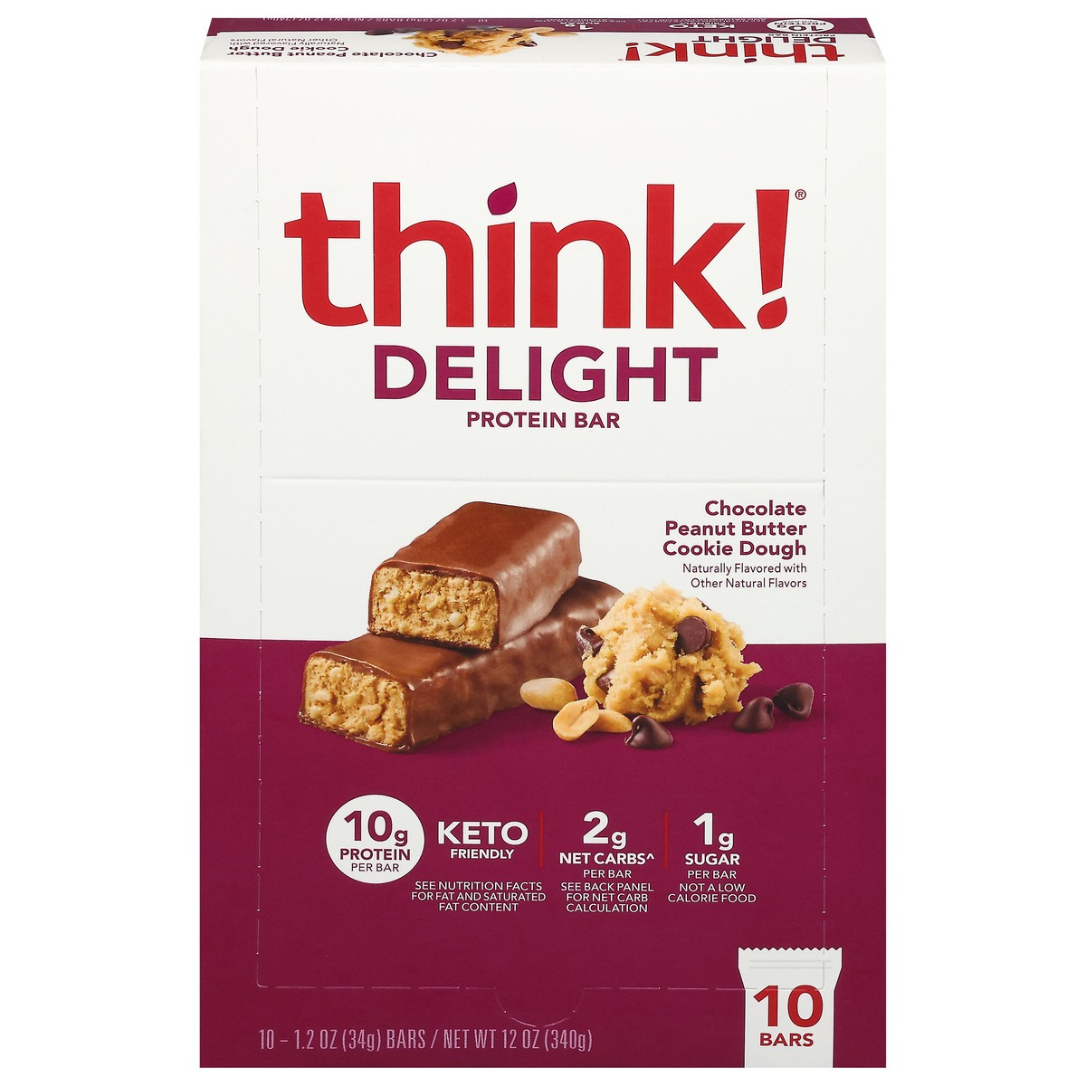 slide 1 of 12, think! Delight Chocolate Peanut Butter Cookie Dough Protein Bar 10 - 1.2 oz Bars, 10 ct