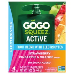 GoGo squeeZ Strawberry Pineapple & Orange Fruit Blend with Electrolytes - 4 x 3.9 oz Pouches