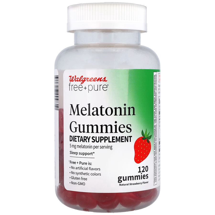 slide 1 of 5, Walgreens Free & Pure Melatonin Gummies, 5mg Natural Strawberry Flavor, 120 ct
