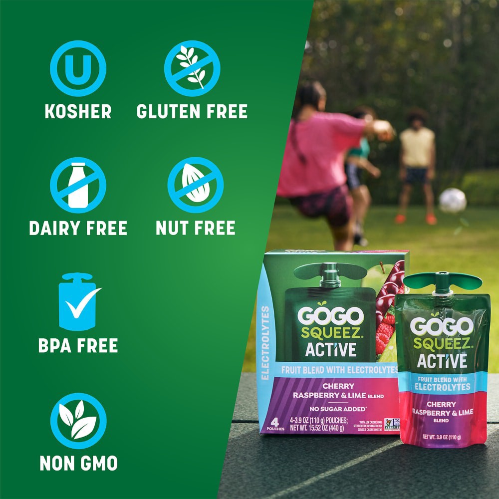 slide 3 of 6, Gogo Squeez Active Fruit Blend With Electrolytes, Blueberry Strawberry Lemon, 4 ct; 3.9 oz