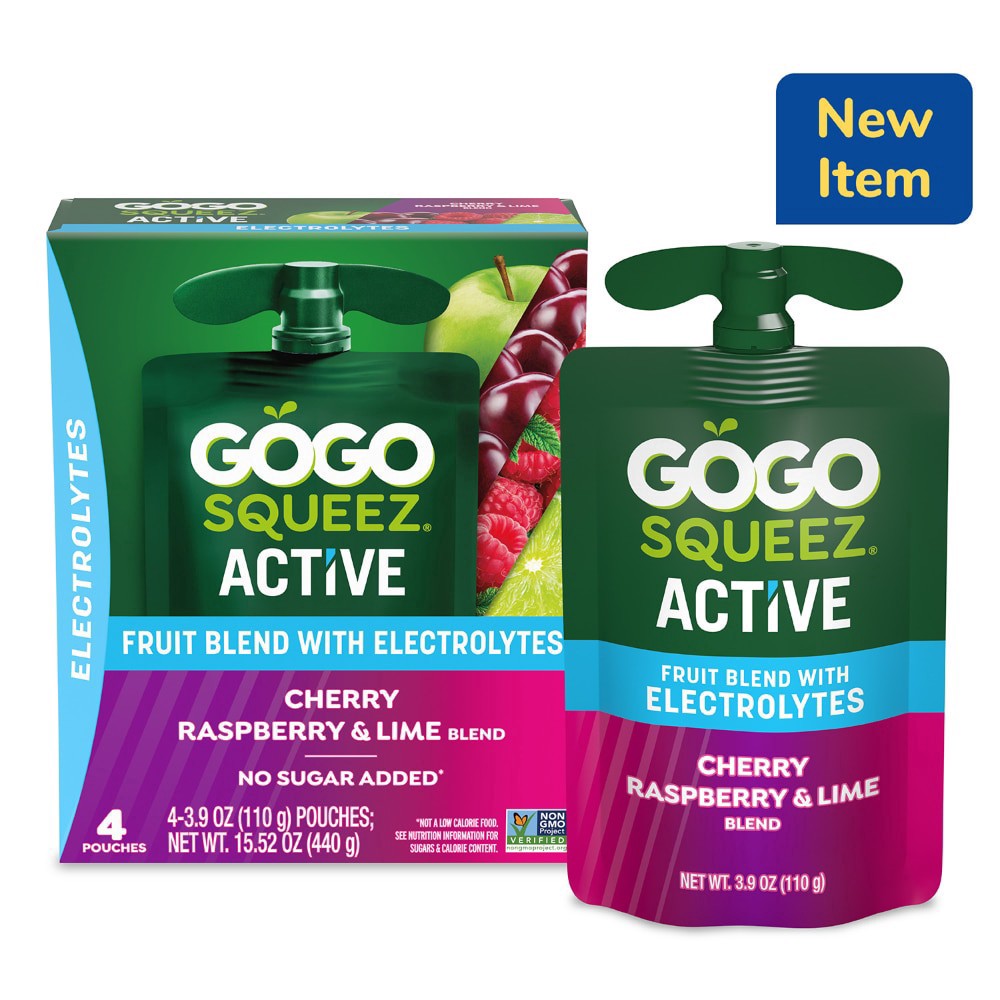 slide 1 of 6, Gogo Squeez Active Fruit Blend With Electrolytes, Blueberry Strawberry Lemon, 4 ct; 3.9 oz