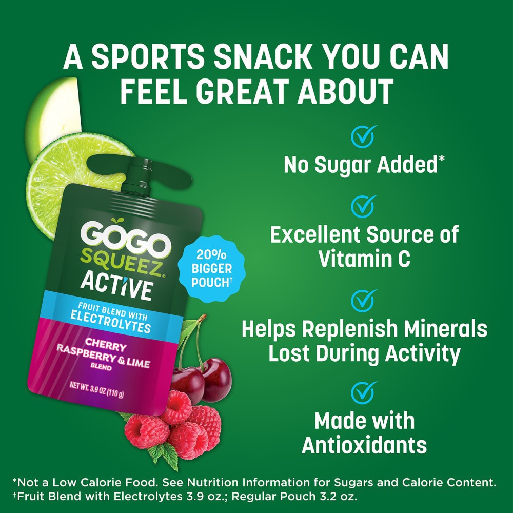 slide 5 of 6, Gogo Squeez Active Fruit Blend With Electrolytes, Blueberry Strawberry Lemon, 4 ct; 3.9 oz