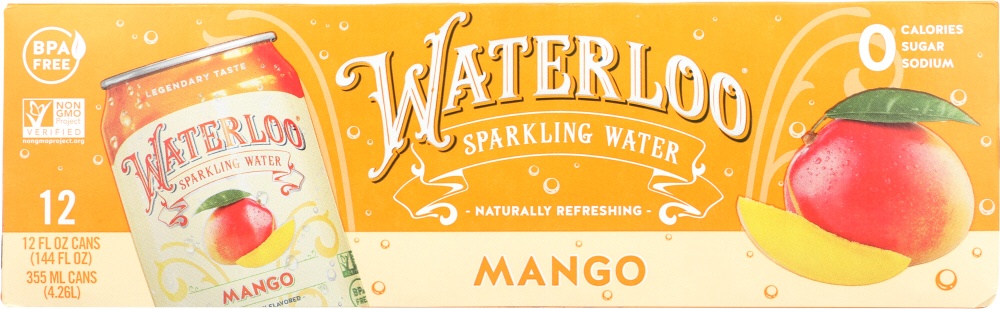 slide 1 of 1, Waterloo Mango Sparkling Water Cans, 12 ct