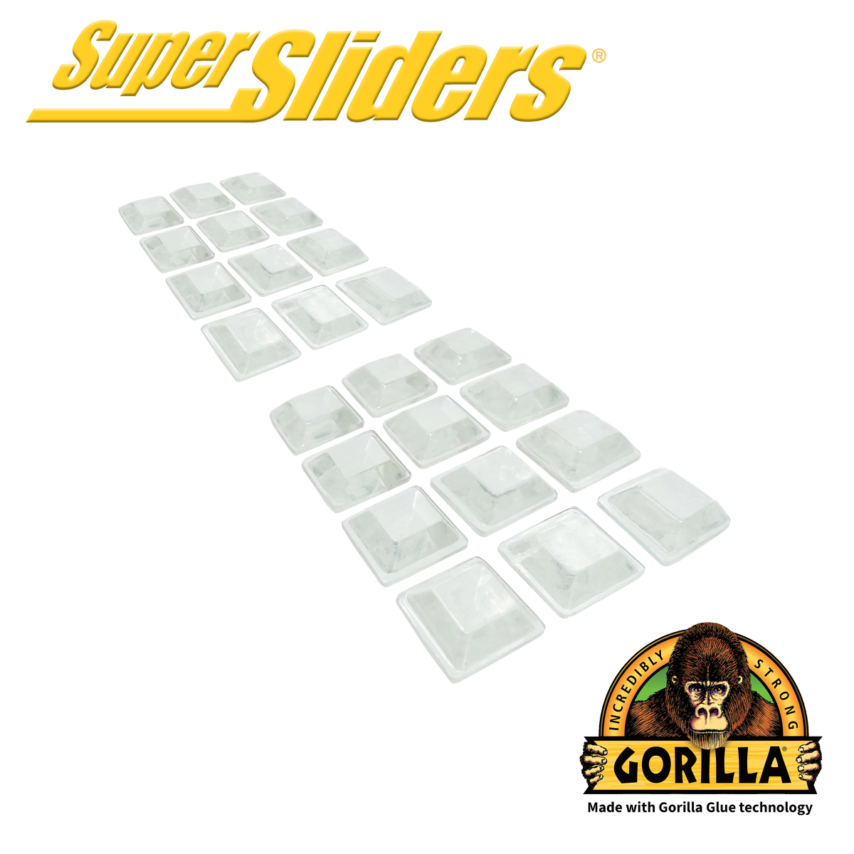 slide 1 of 25, Super Sliders with Gorilla Glue 3/4" Clear Square Bumpers, 24 ct