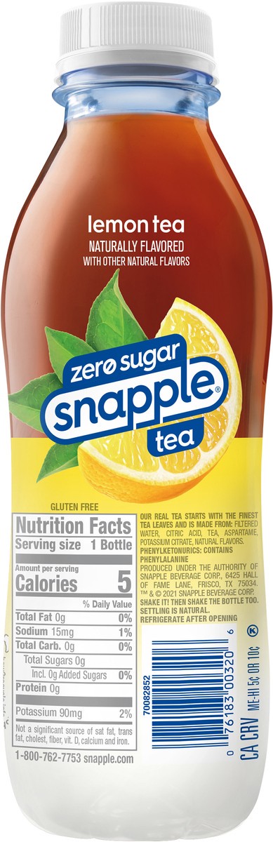 slide 10 of 12, Snapple Zero Sugar Lemon Tea, 16 fl oz recycled plastic bottle, 1 ct