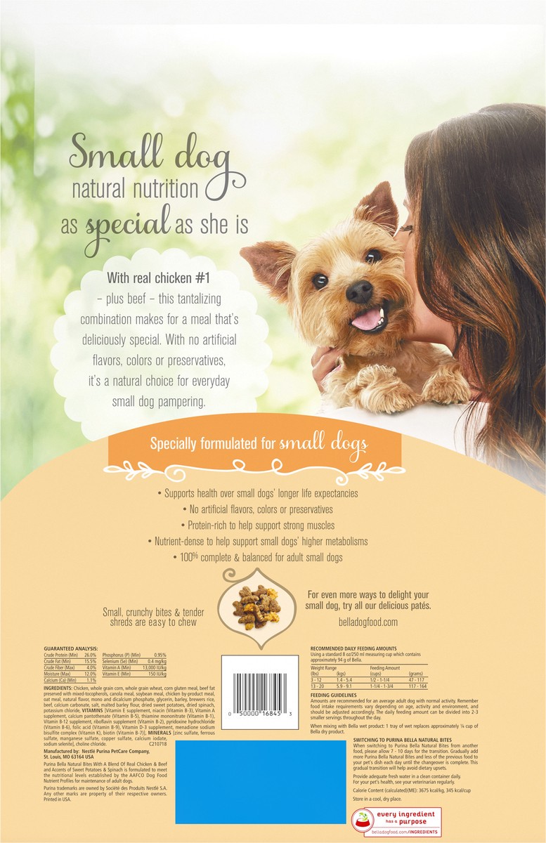 slide 5 of 9, Purina Bella Natural Small Breed Dry Dog Food, Natural Bites With Real Chicken & Beef, 12 lb