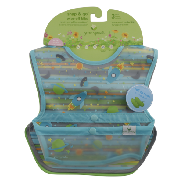 slide 1 of 1, Green Sprouts Snap & Go Wipe-Off Bibs Asst, 1 ct