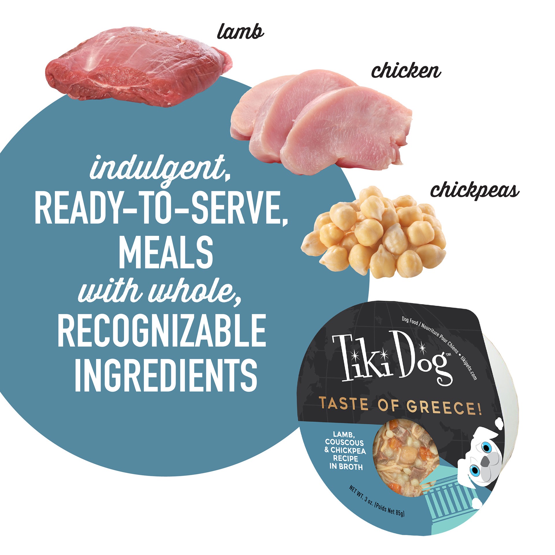 slide 7 of 7, Tiki Dog Taste of the World Wet Dog Food, Greece Lamb Couscous & Chickpea, 3 oz. Cup (4 Count), 3 oz