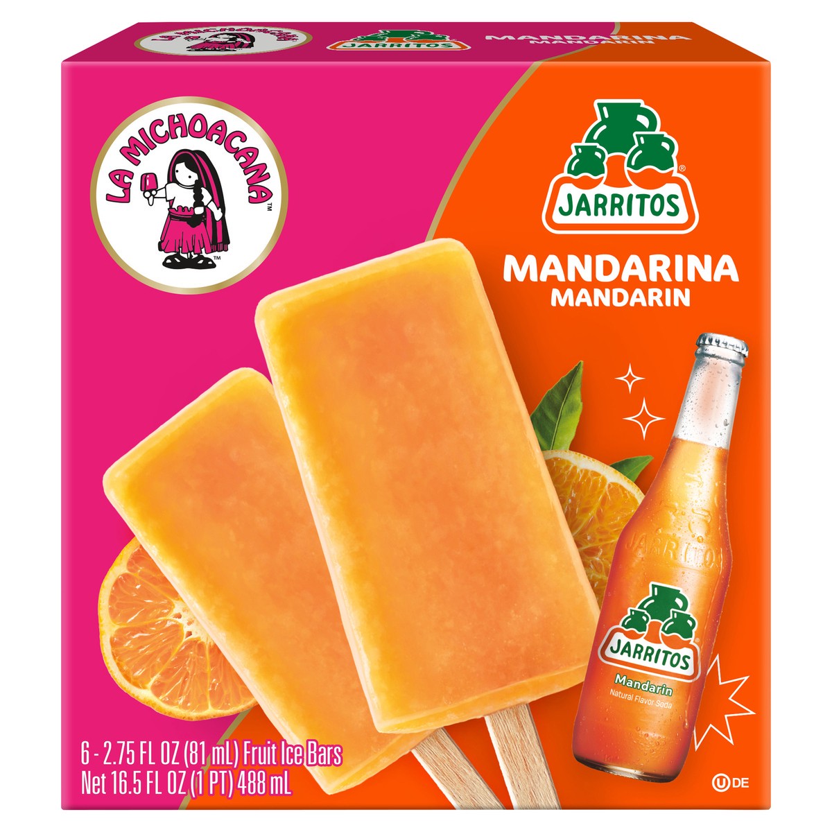 slide 1 of 10, La Michoacana Jarritos Mandarin Fruit Ice Bars - 6 - 2.75 fl oz Bars, 6 ct