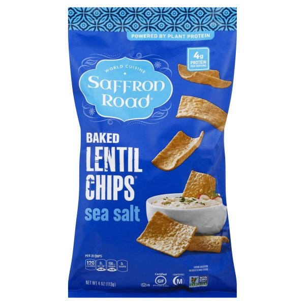 slide 1 of 1, Saffron Road Baked Lentil Chips Sea Salt, 4 oz