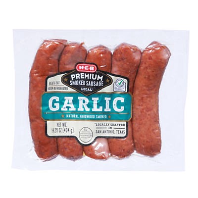 slide 1 of 1, H-E-B Garlic Premium Smoked Sausage Links, 5 ct