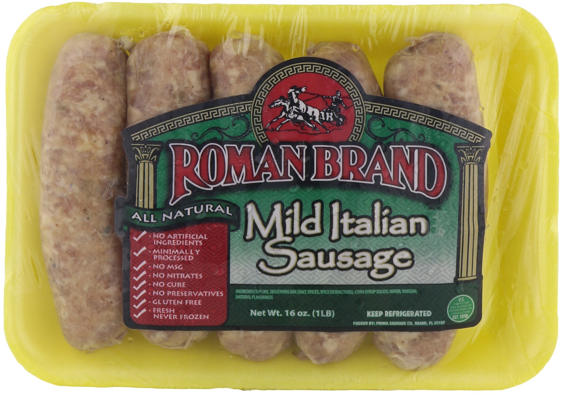 slide 1 of 1, Roman Brand Mild Italian Sausage, 16 oz