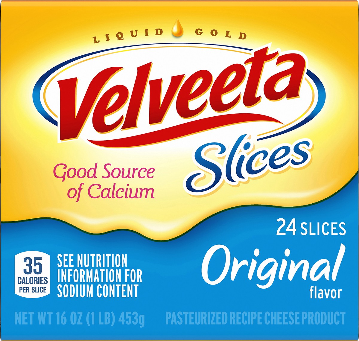 slide 1 of 9, Velveeta Original Slices, 24 ct - 16.0 oz Wrapper, 453 g