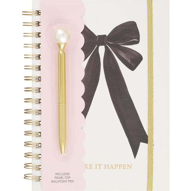 slide 1 of 1, Votum "Make It Happen" Black Notebook & Pearl-Topped Pen, 1 ct
