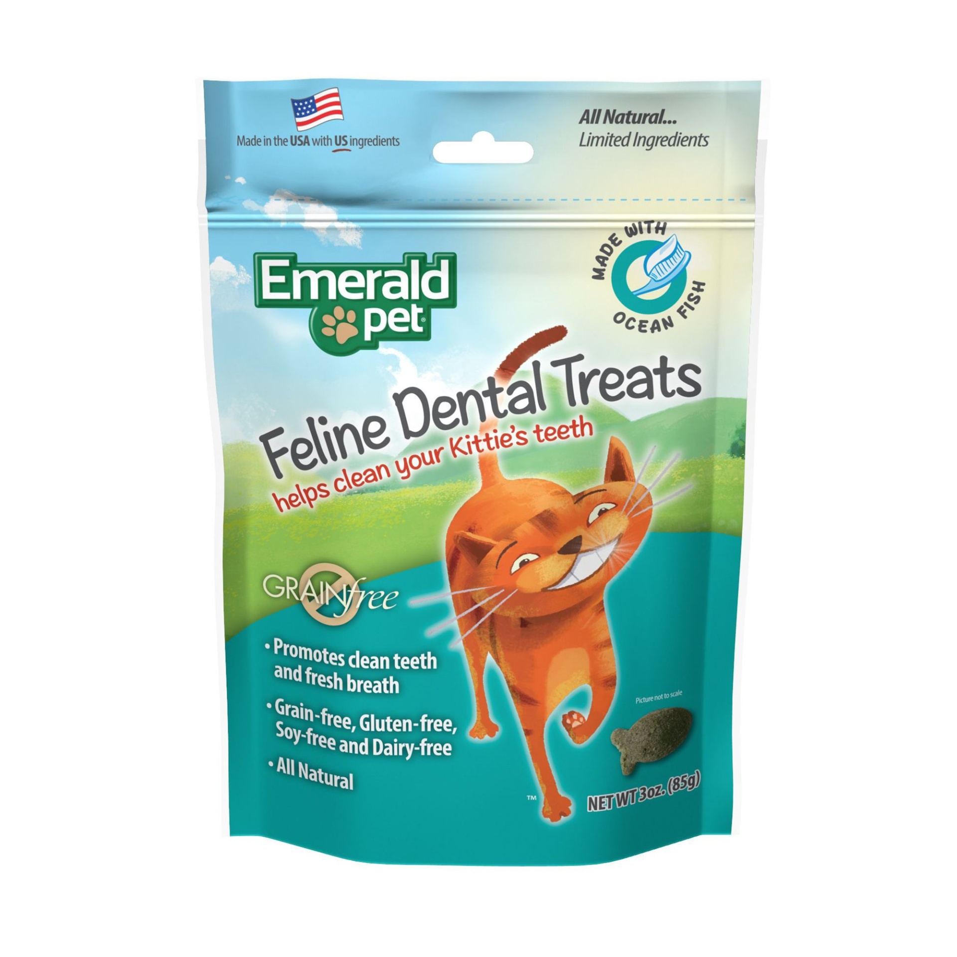 slide 1 of 1, Emerald Pet Feline Dental Treat Oceanfish For Cats, 3 oz