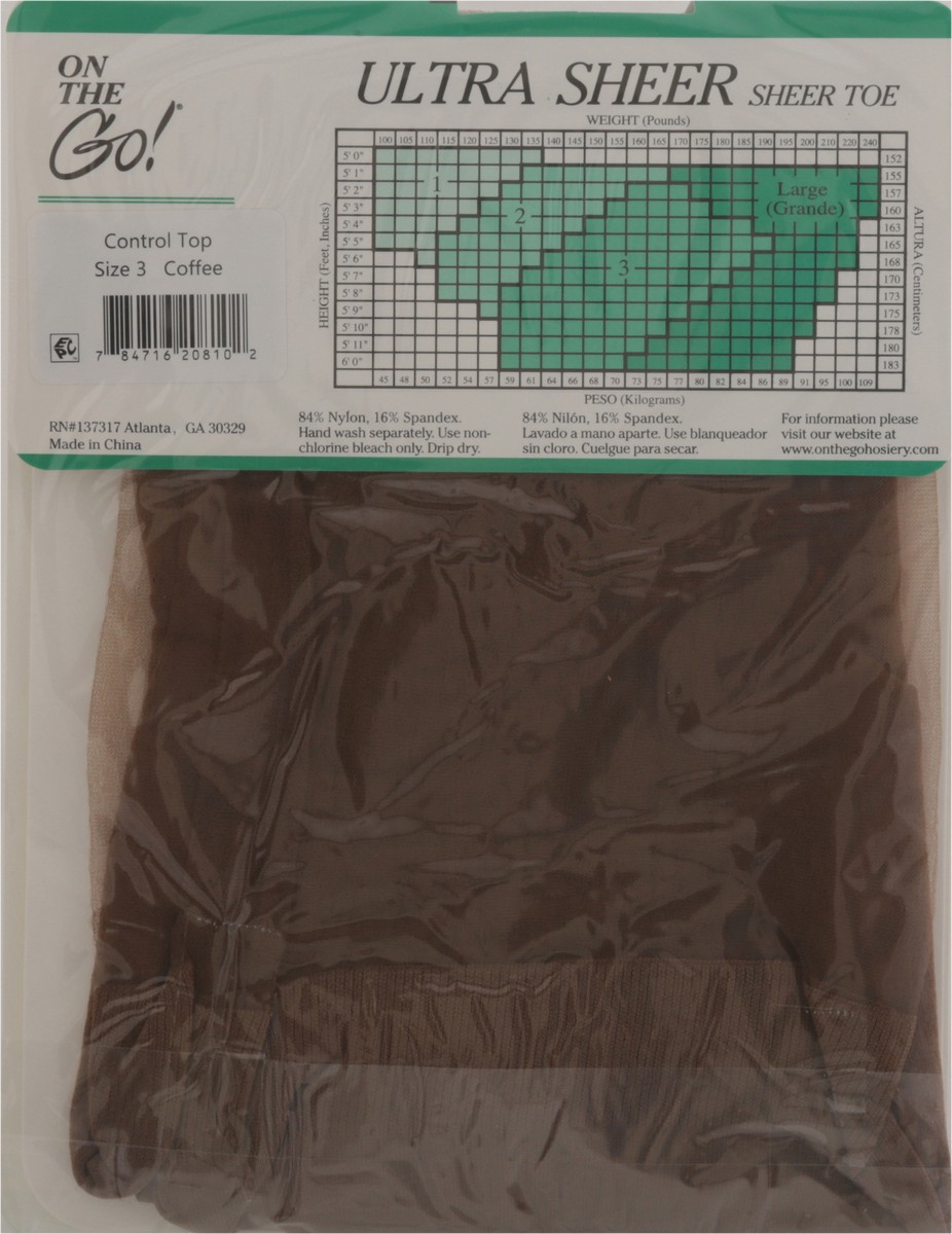 slide 6 of 11, On the Go! Coffee Control Top Sheer Toe Size 3 1 ea, 1 ct