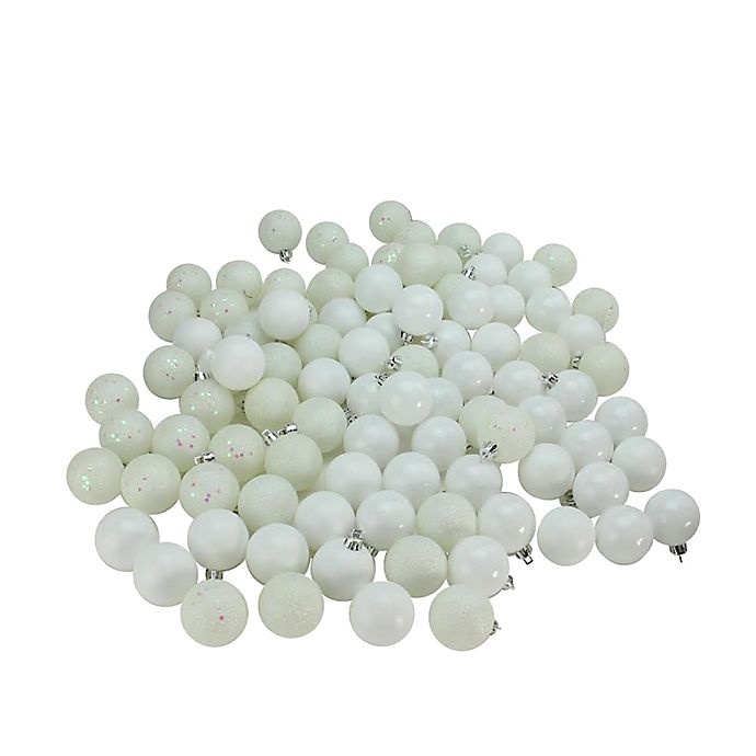 slide 1 of 1, Northlight 96-Count 4-Finish Christmas Ball Ornaments - Winter White, 96 ct