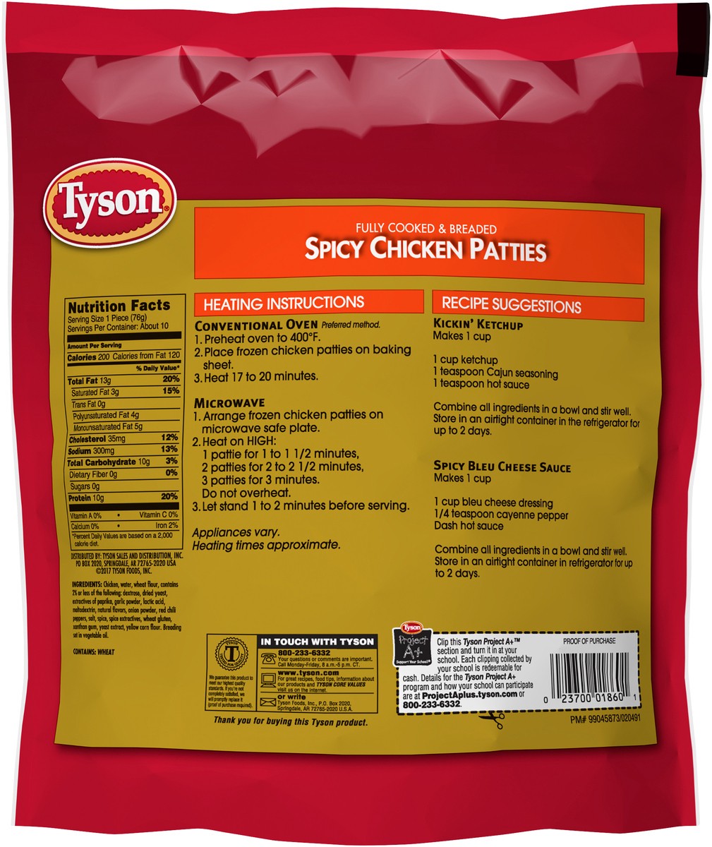 slide 3 of 5, Tyson Fully Cooked Spicy Chicken Patties, 26 oz. (Frozen), 737.09 g