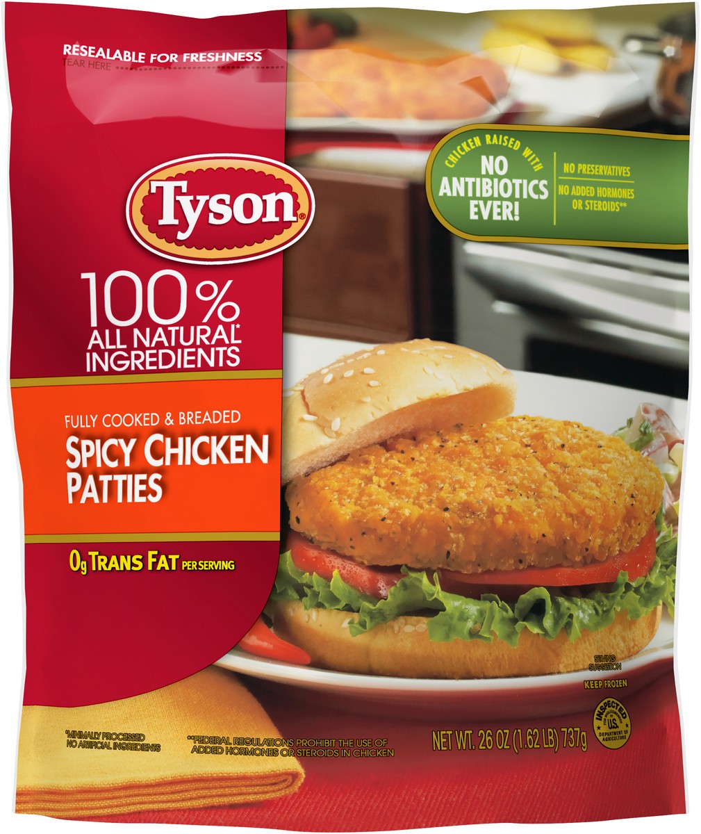 slide 2 of 5, Tyson Fully Cooked Spicy Chicken Patties, 26 oz. (Frozen), 737.09 g