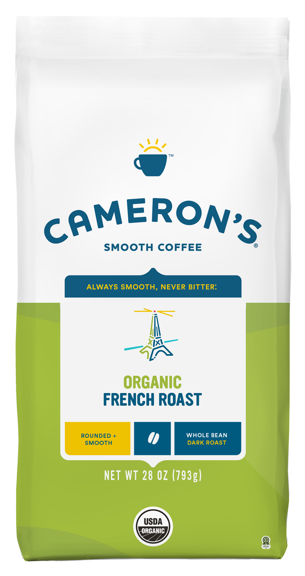 slide 1 of 4, Cameron's Coffee Whole Bean Bag, Organic French Roast, 28oz, 28 oz