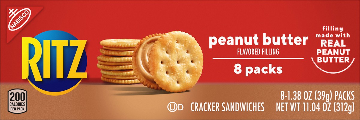 slide 3 of 9, RITZ Peanut Butter Sandwich Crackers, 8 Snack Packs (6 Crackers Per Pack), 11.04 oz