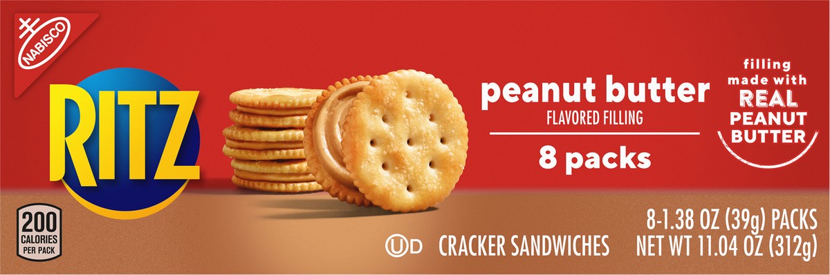 slide 7 of 9, RITZ Peanut Butter Sandwich Crackers, 8 Snack Packs (6 Crackers Per Pack), 11.04 oz