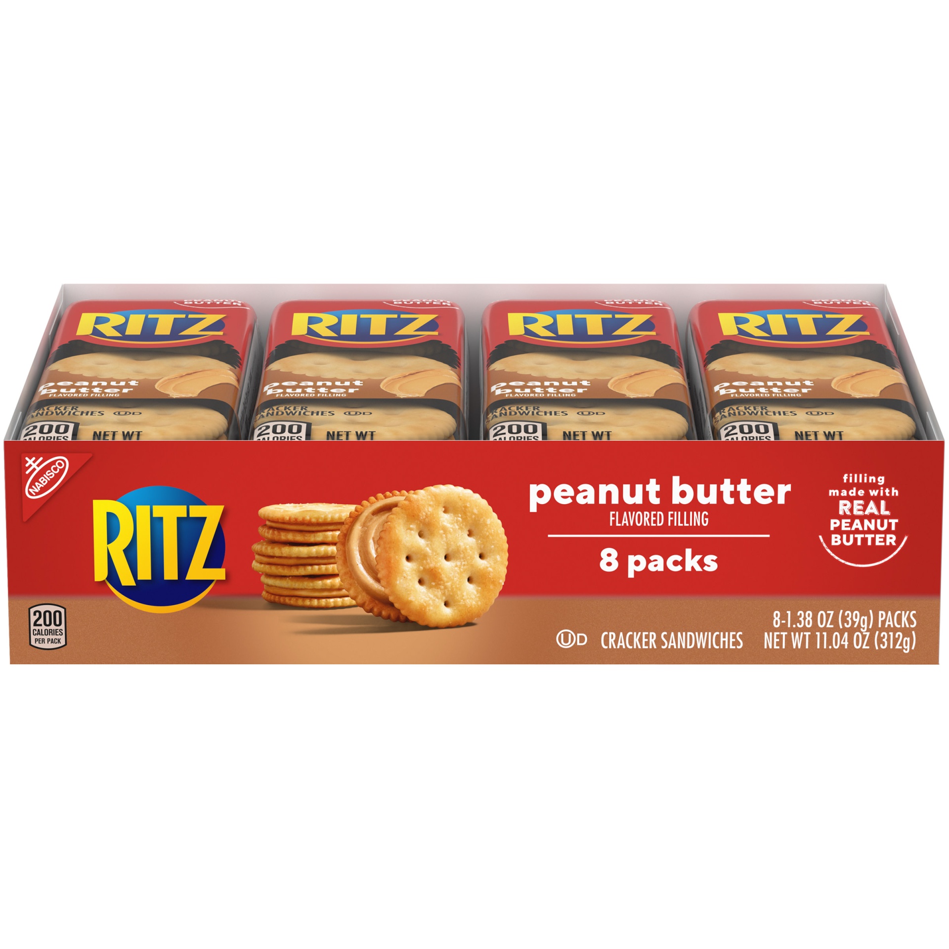 slide 1 of 1, RITZ Peanut Butter Sandwich Crackers Snack Packs, 8 ct; 1.38 oz