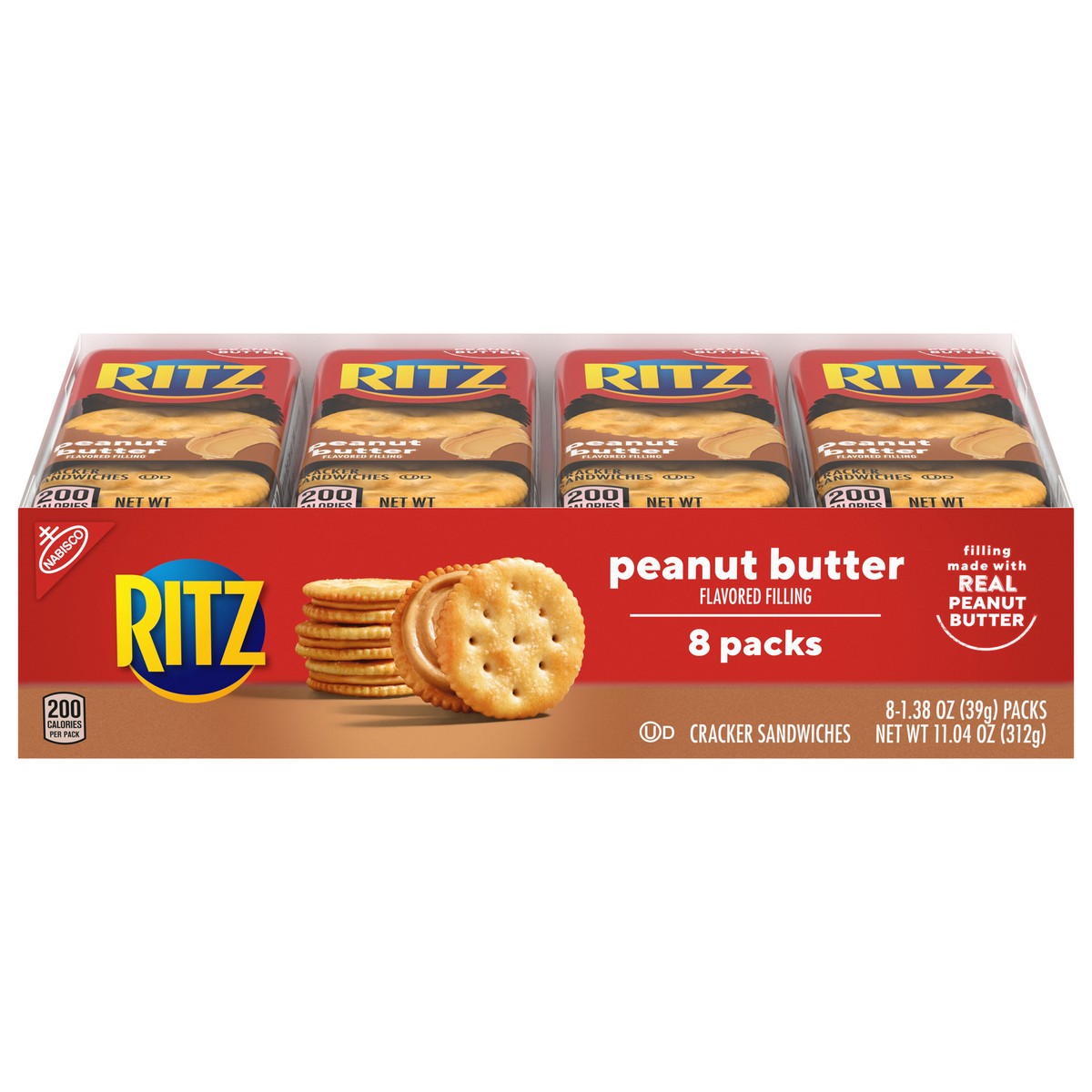 slide 1 of 9, RITZ Peanut Butter Sandwich Crackers, 8 Snack Packs (6 Crackers Per Pack), 11.04 oz