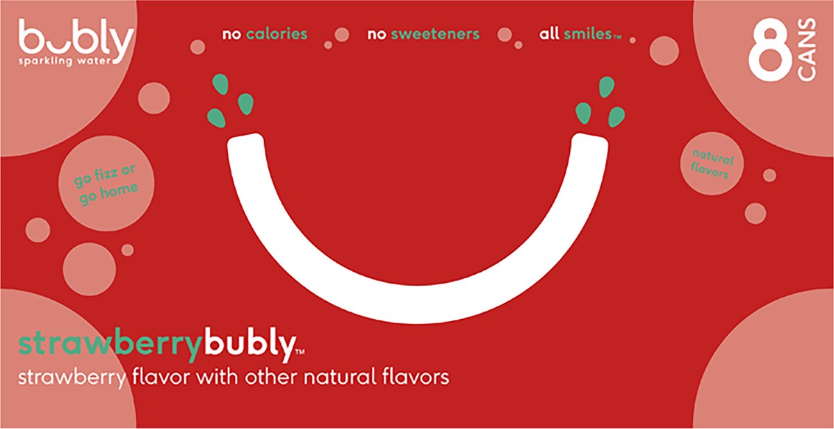 slide 6 of 11, bubly Sparkling Water Strawberry 12 Fl Oz 8 Count Cans, 96 oz