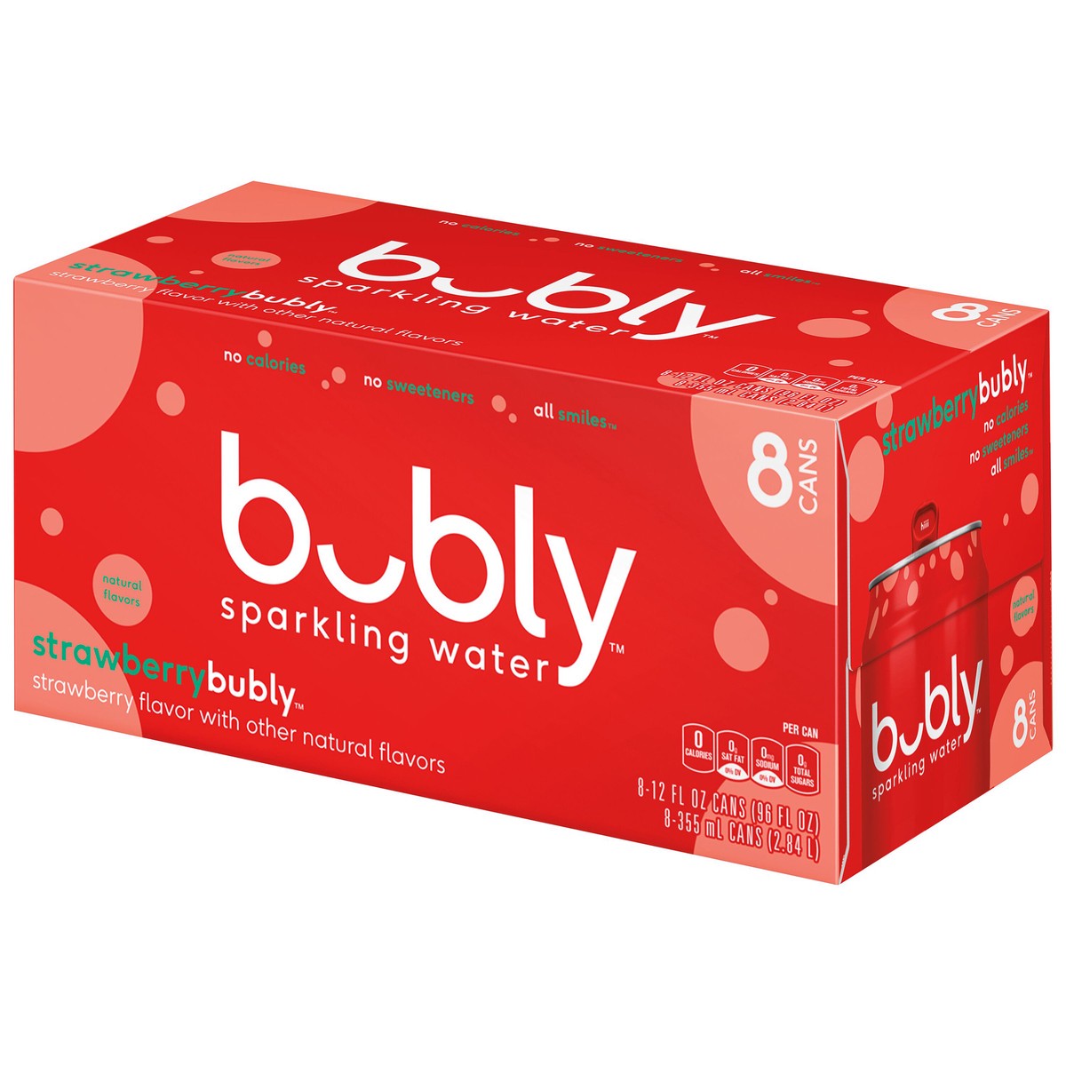 slide 8 of 11, bubly Sparkling Water Strawberry 12 Fl Oz 8 Count Cans, 96 oz