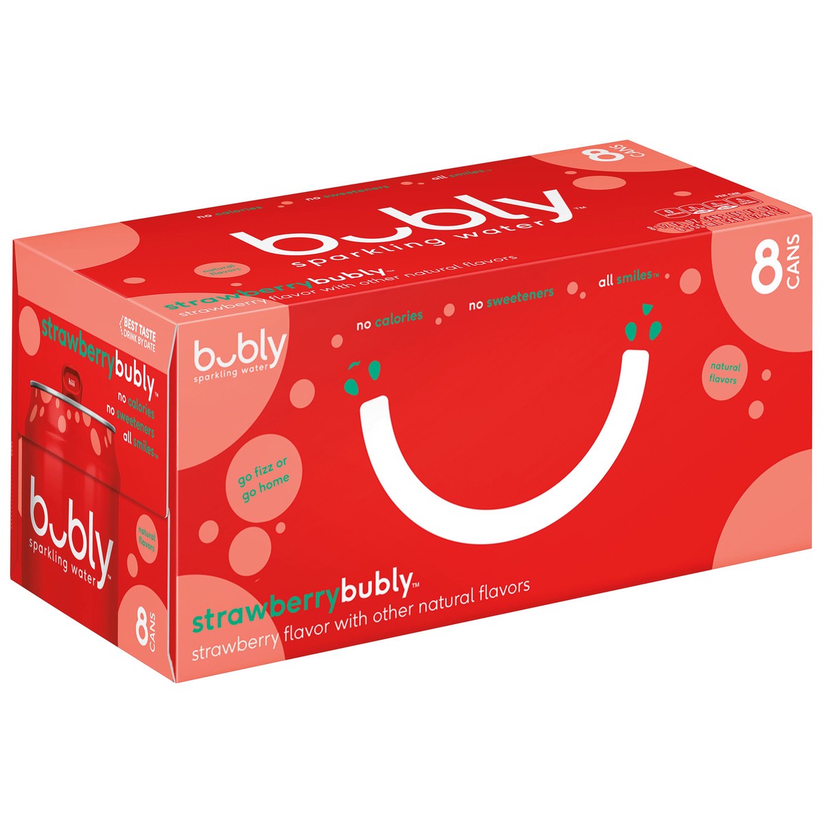 slide 9 of 11, bubly Sparkling Water Strawberry 12 Fl Oz 8 Count Cans, 96 oz