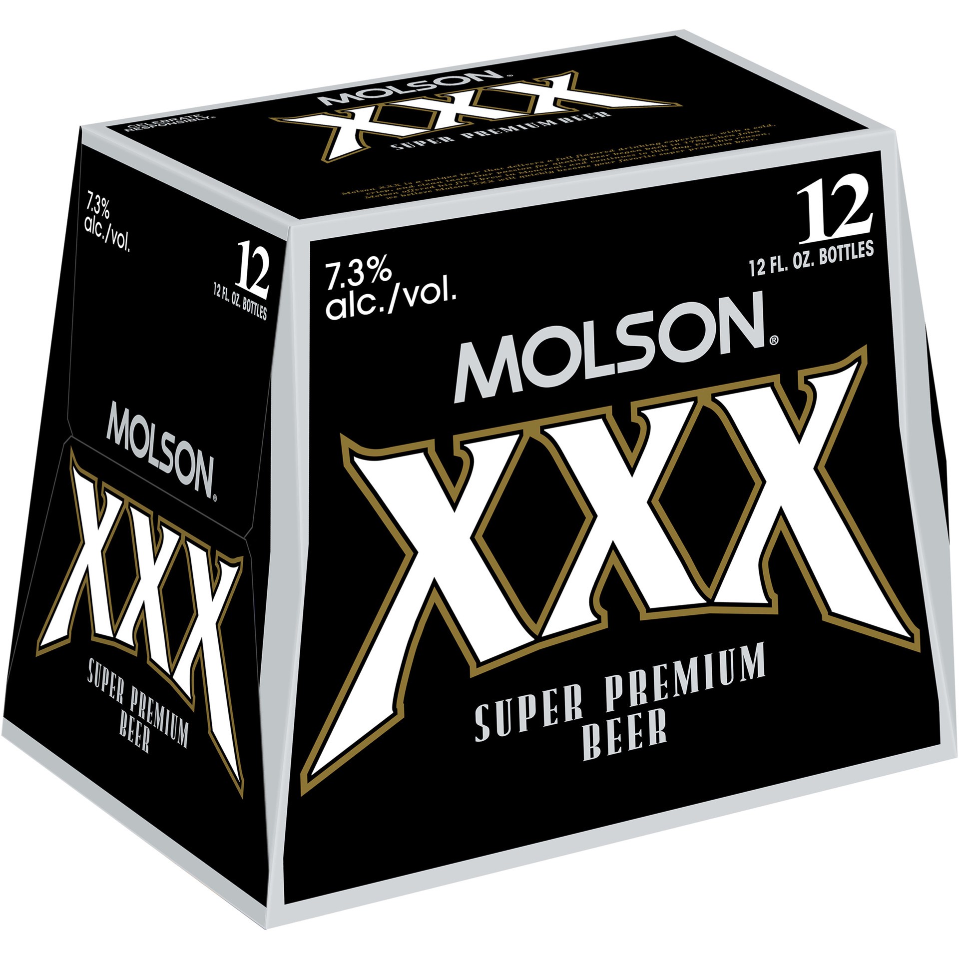 slide 1 of 21, Molson XXX Super Premium Beer, Lager Beer, 12 Pack, 12 fl. oz. Bottles, 7.3% ABV, 12 fl oz