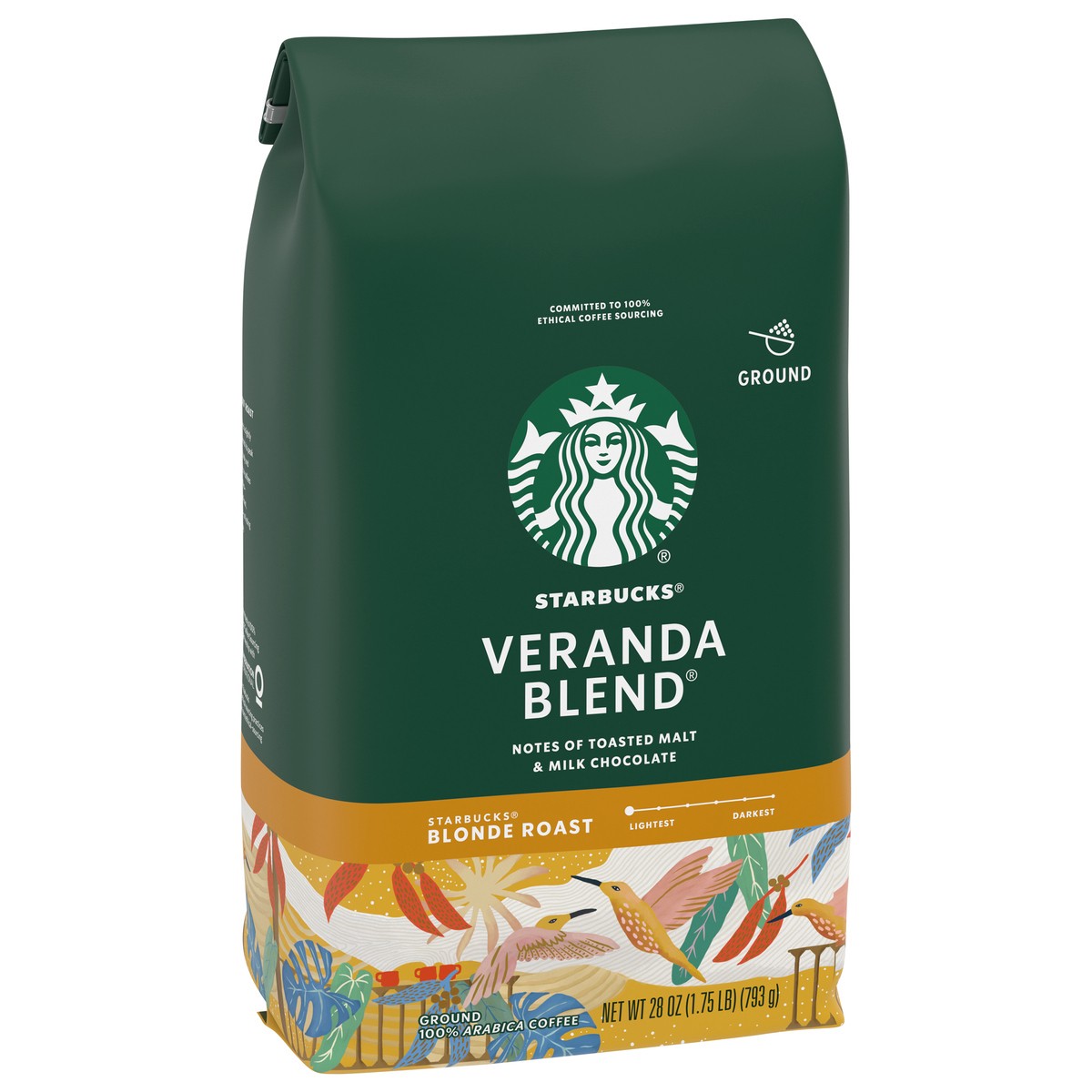 slide 8 of 9, Starbucks Ground Coffee, Starbucks Blonde Roast Coffee, Veranda Blend, 100% Arabica, 1 bag (28 oz), 28 oz