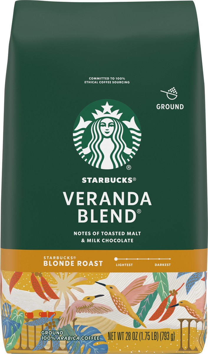 slide 3 of 9, Starbucks Ground Coffee, Starbucks Blonde Roast Coffee, Veranda Blend, 100% Arabica, 1 bag (28 oz), 28 oz